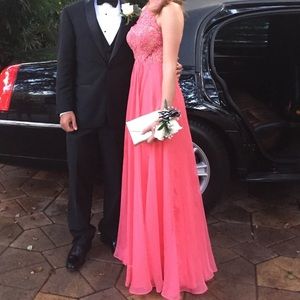 La Femme prom dress in salmon with beautiful beads